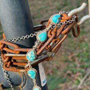 Blue ridge Turquoise Teardrop shape choker Necklace Sterling silver